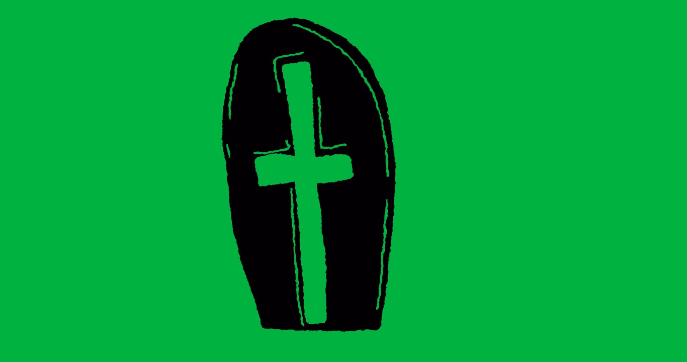 Animation of black moving coffin drawing on white background