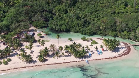 Drone-view-of-Cano-Frio-river-in-Las-Galeras,-Samana,-Dominican-Republic