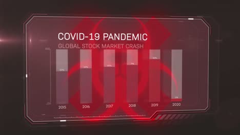 Animation-Der-Statistiken-über-Das-Warnschild-„Biohazard-Covid-19“-Auf-Schwarzem-Hintergrund