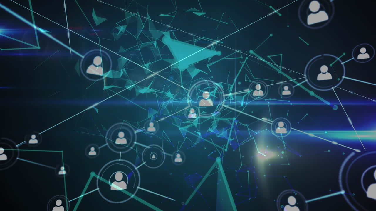 Globe of profile digital icons against black background.