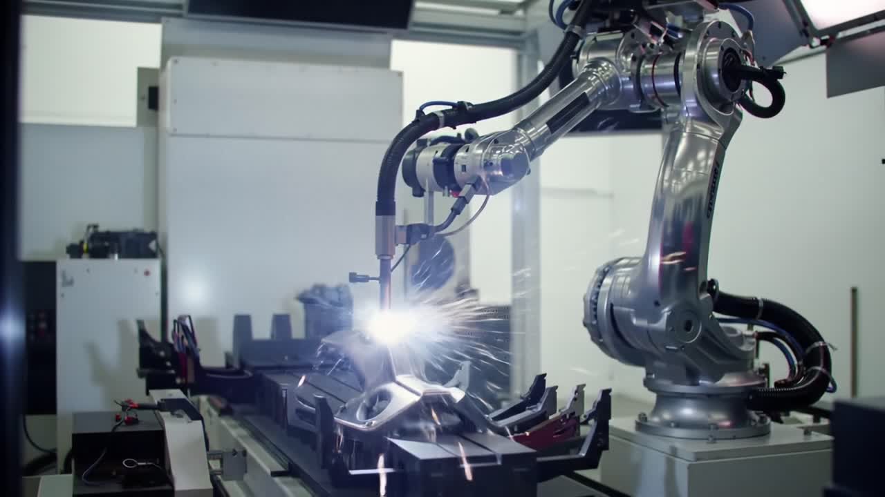 Advanced Robotic Arm Performing Precision Manufacturing Operations with High Efficiency in a State-of-the-Art Industrial Setting