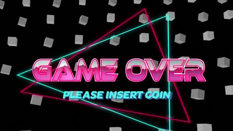 animation of game over text over shapes on black background