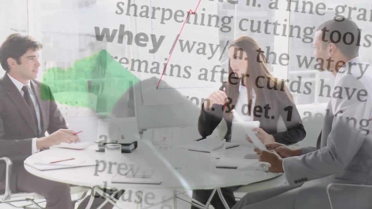 animación de texto y marcador sobre diversas personas de negocios en la oficina.