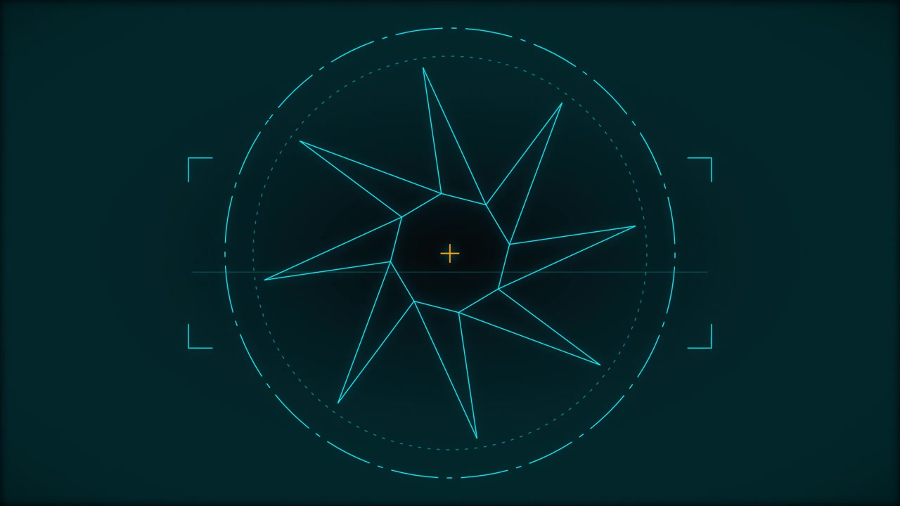 Futuristic Digital HUD Interface with Rotating Geometric Shape