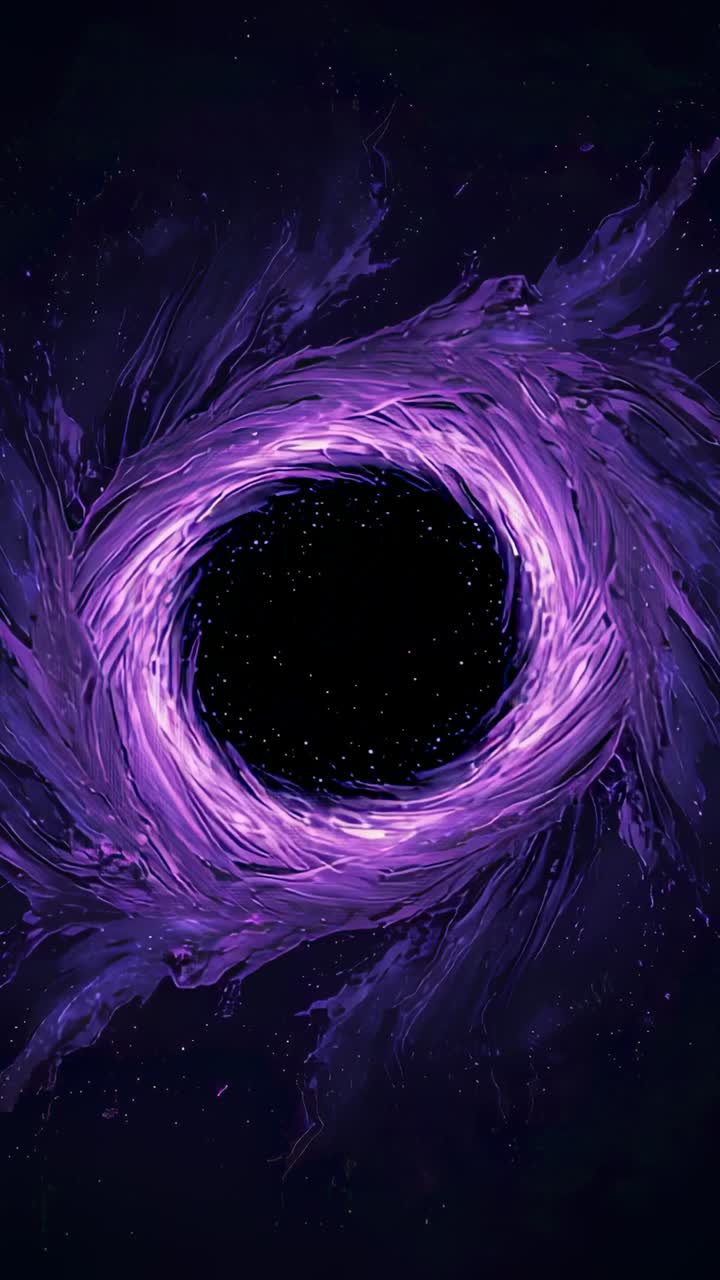 Vertical video: Rotating purple vortex on start, filling space scene, pulsing ring, speckled core