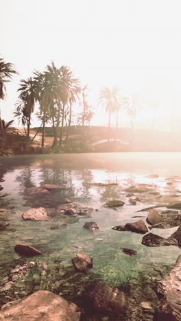 serene oasis in the desert at sunset