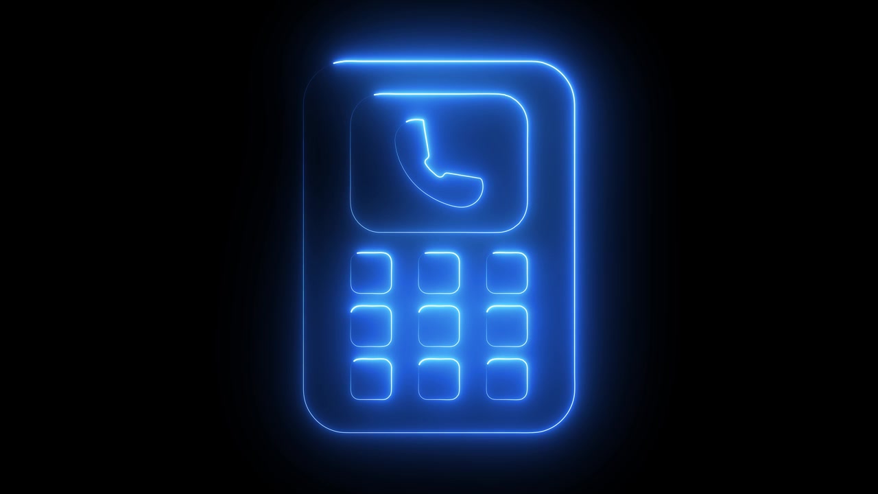 Ícone de telefone celular com animação de luz neon brilhante isolado em fundo preto
