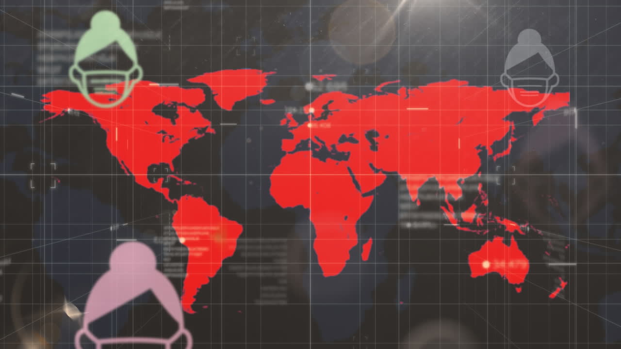 어두운 배경에서 세계를 가로질러 떨어지는 아픈 이모티콘의 애니메이션