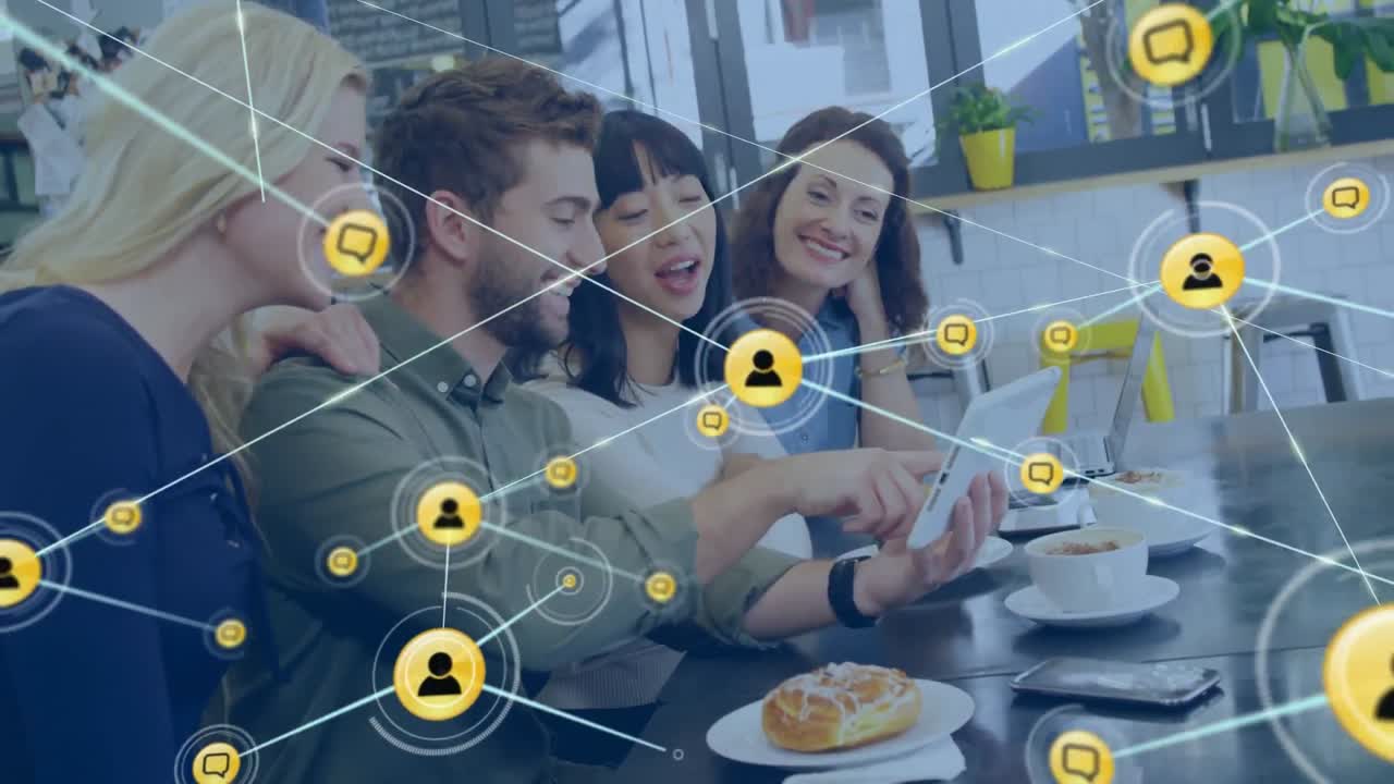 animación de la red de conexiones con iconos sobre diversas personas de negocios