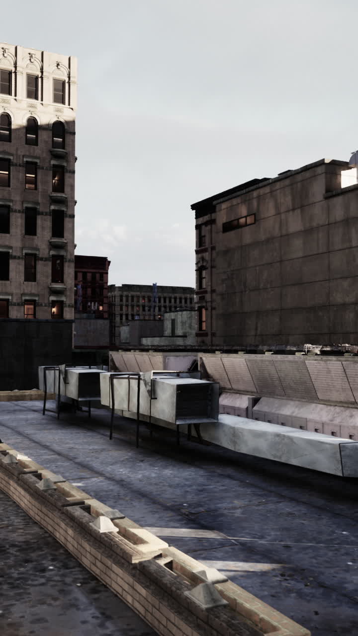 techo de la ciudad con equipo de ventilación industrial