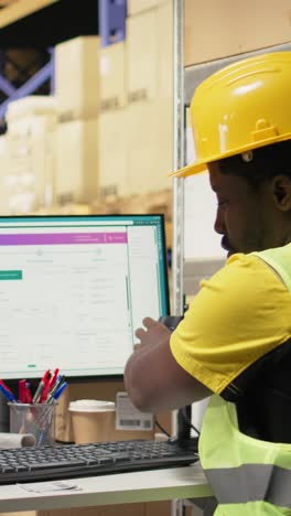 vertical video worker applying labels and scanning tracking info numbers on barcodes tags