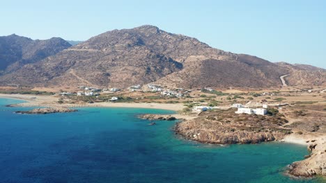 aerial drone magganari bay beach in ios island greece