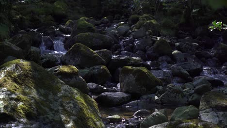 Delightful-flowing-stream-over-moss-rocks-in-the-Lake-District,-Cumbria,-England