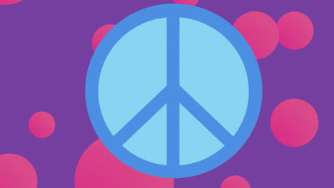 animación de formas y símbolo de paz sobre fondo azul