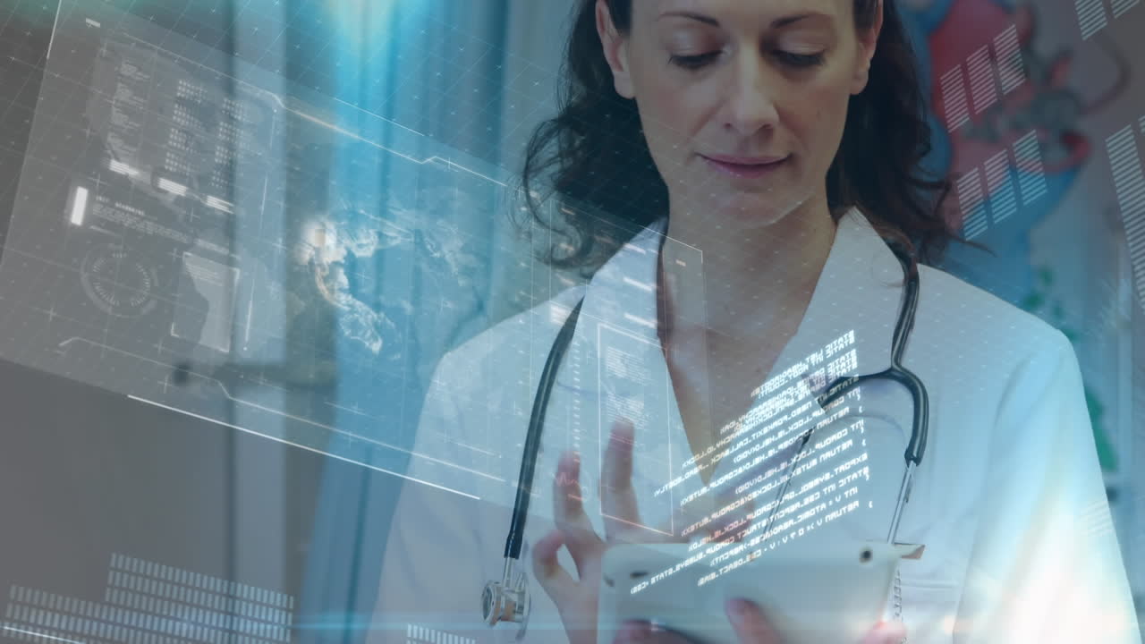 la doctora usa la tableta para la investigación médica en el hospital.