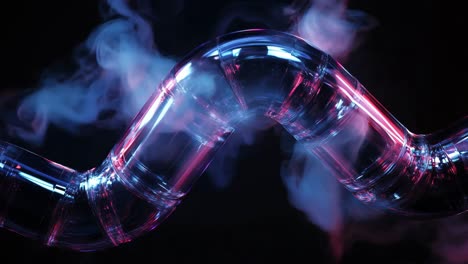 abstract glowing transparent pipe with smoke