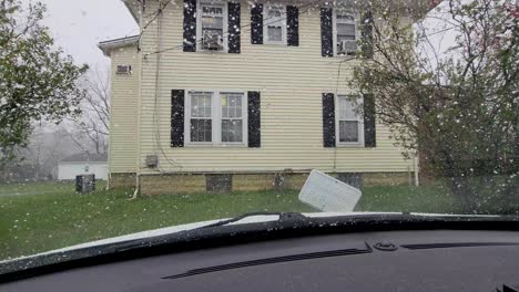 View-from-the-car-window-during-wet-snow