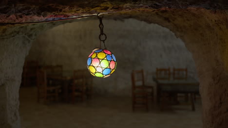 colorful lamp in a cave restaurant