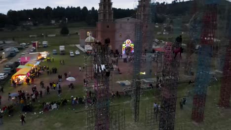 drone flying some people preparing the fireworks show at the end of the year