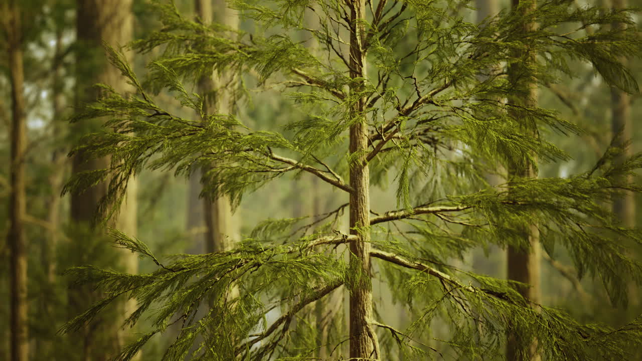 Lush green tree in a tranquil forest during daytime hours