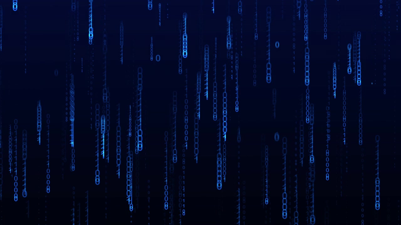 Digital Binary Code Rain Falling on Dark Background