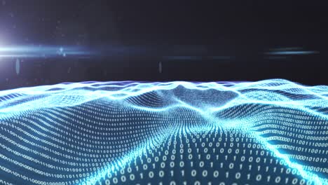 animation of waving mesh with glowing computer binary coding