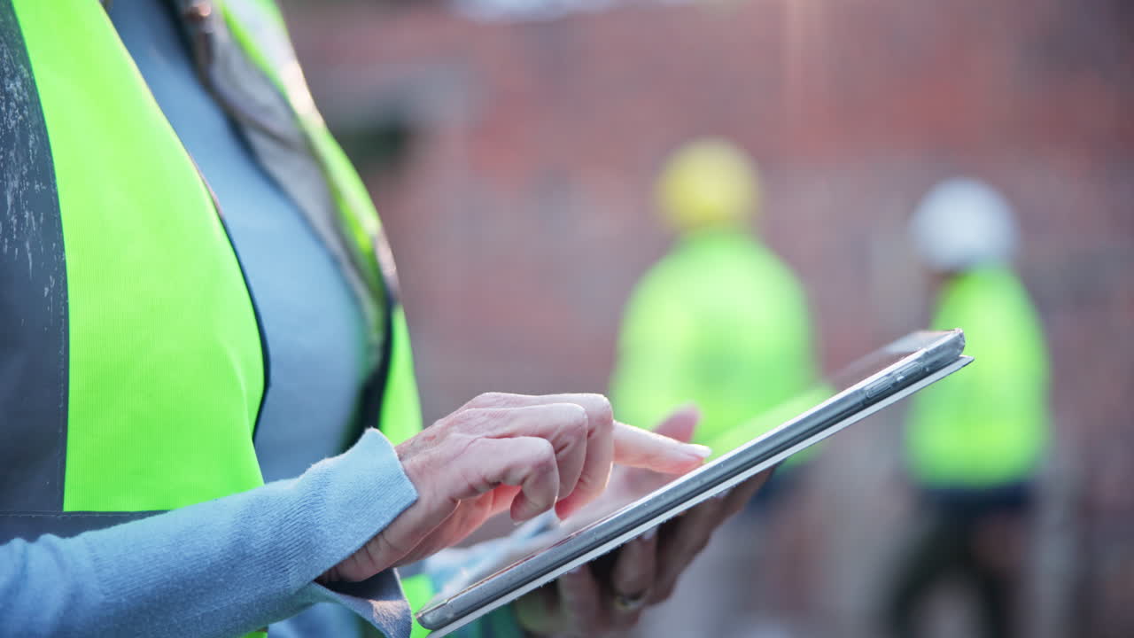 trabajador de la construcción usando una tableta