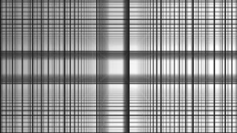 geometric spiral with white squares abstract movement white background. black line grid randomly flip over with white background. black and white composition of bands