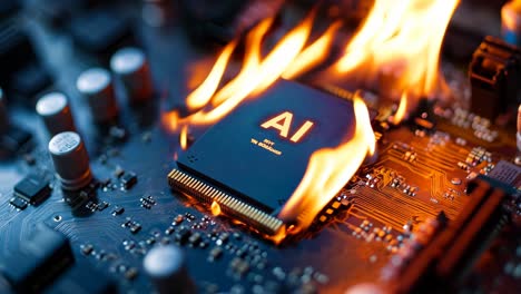 a computer motherboard on fire with the word ai on it