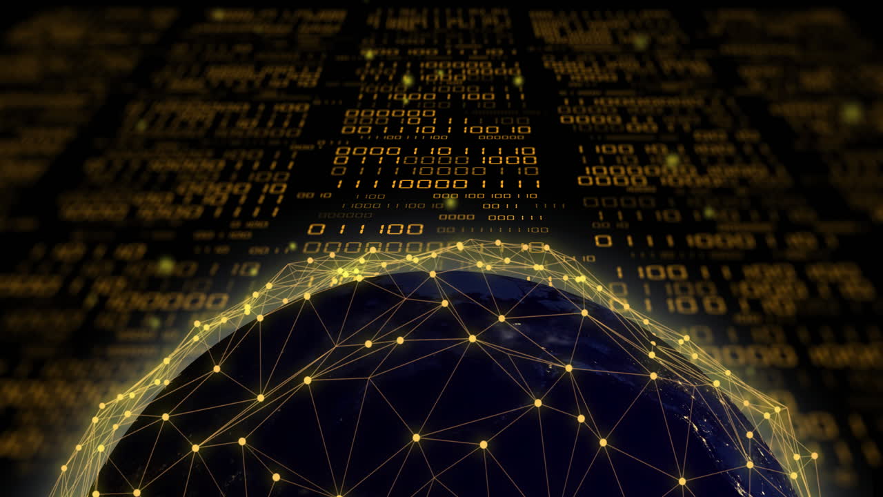 Animation of binary coding data processing over globe