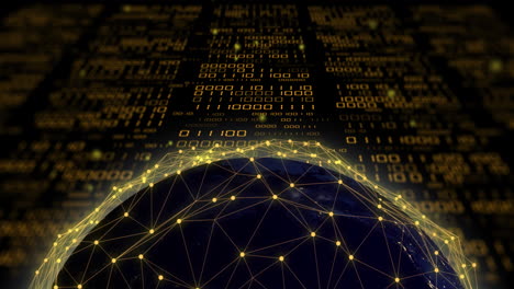 animation of binary coding data processing over globe