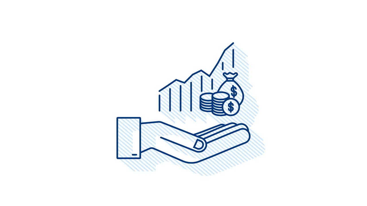 Shadow profit money or budget. Cash and rising graph arrow up in hands. Capital earnings, benefit. motion graphic