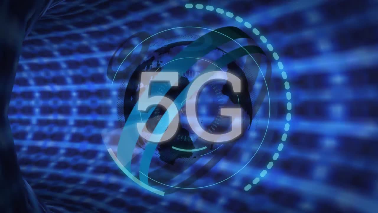 texto de 5 g sobre un globo giratorio contra un túnel azul brillante