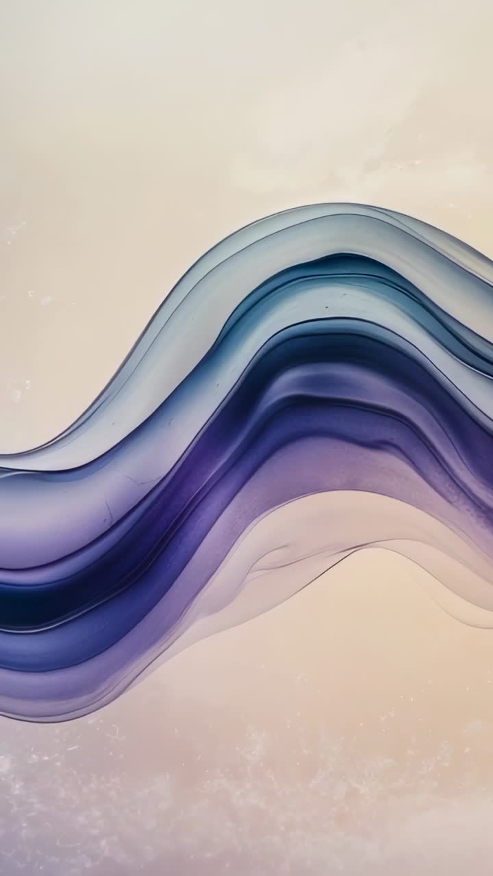 Vertical video: Shifting translucent wave form pulsing color on beige gradient, speckles drifting