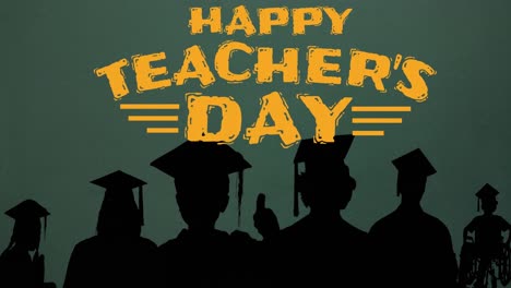 Animation-of-happy-teachers-day-text-over-silhouettes-of-students