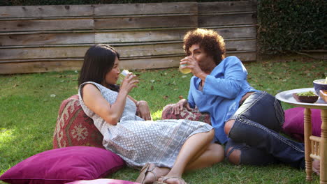 mature female friends relax in garden together shot on r3d