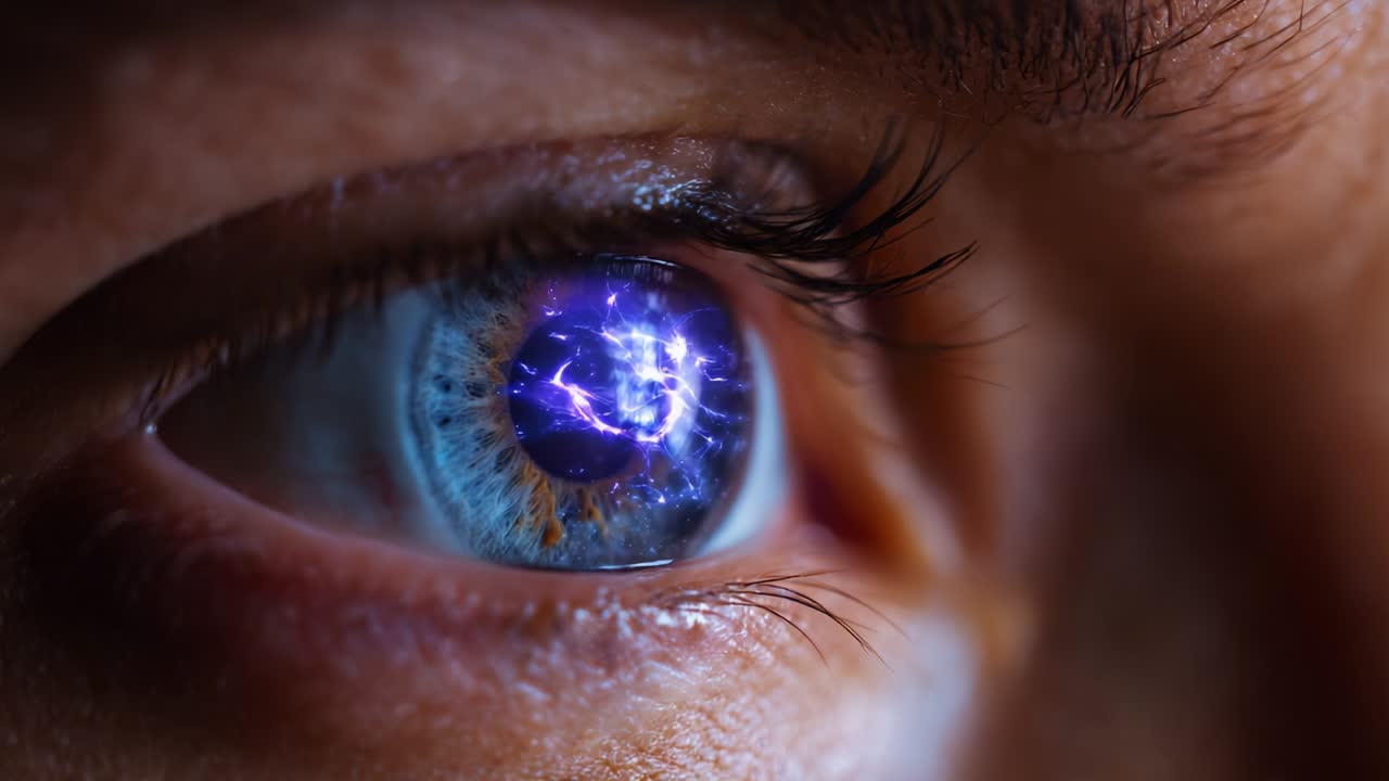A Captivating Close-up of an Eye Transitioning from a Surreal, Electrifying Visual Effect to a Natural State, Symbolizing the Depth of Perception and the Complexity of Human Emotions