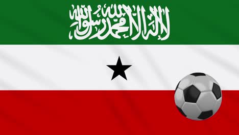 somaliland flag and soccer ball rotates on background of waving cloth, loop