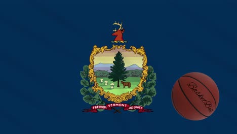 vermont flag waving and basketball ball rotates, loop