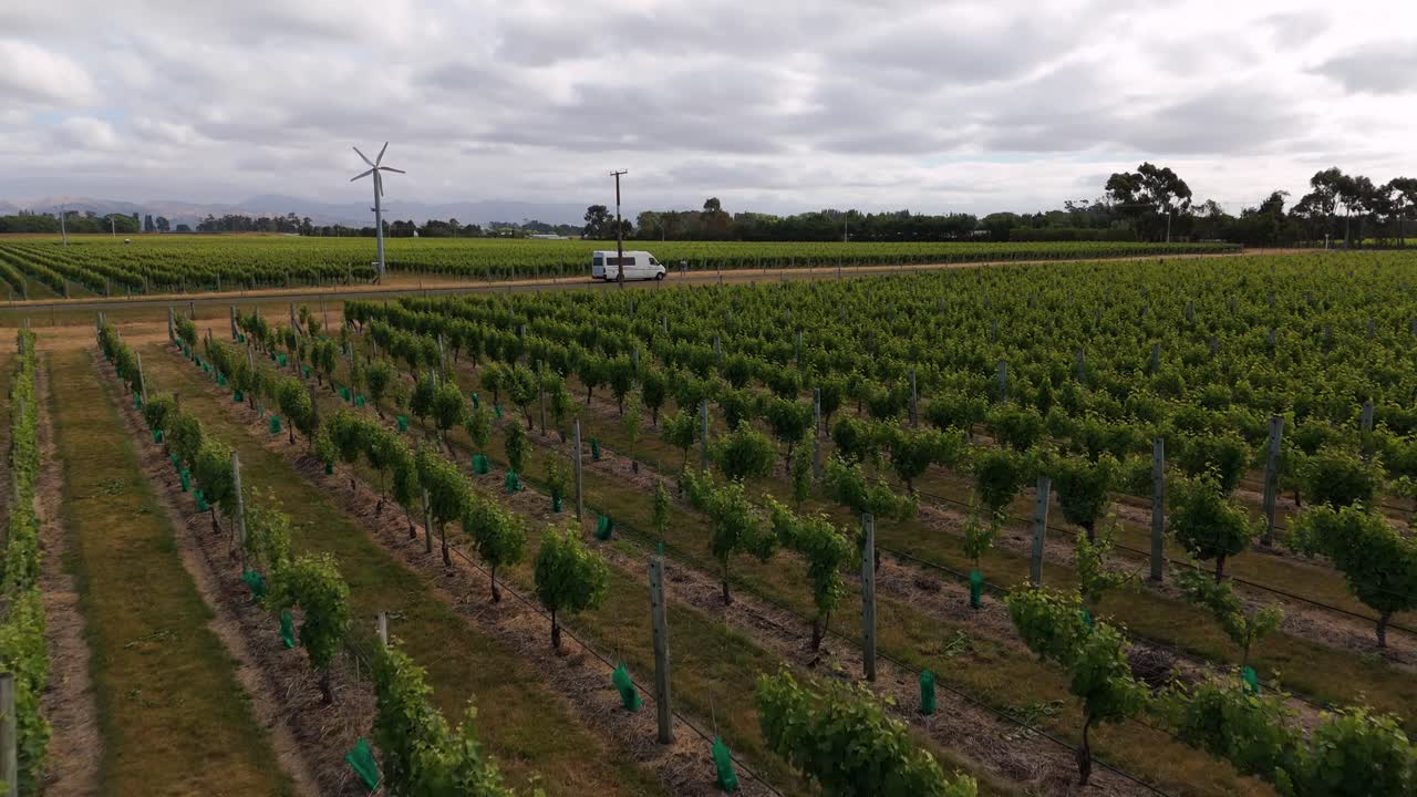 un vistazo rápido de una caravana conduciendo a través de la región del vino en marlborough, nueva zelanda