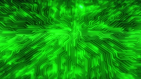 4k computer hardware connection cpu motherboard traces digital elements green background circuit