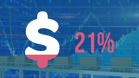 animación del signo del dólar estadounidense llenándose de rosa con porcentaje y procesamiento de datos financieros.