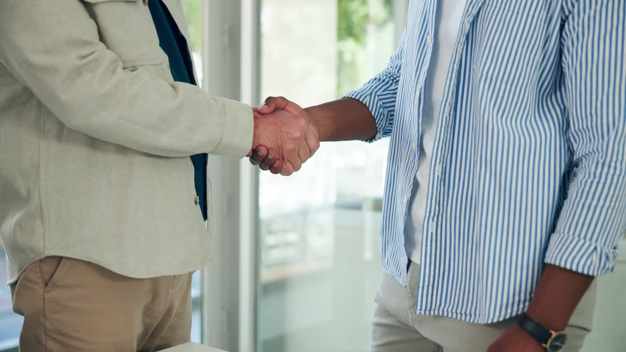 Two Diverse Businessmen Shaking Hands in a Modern Office