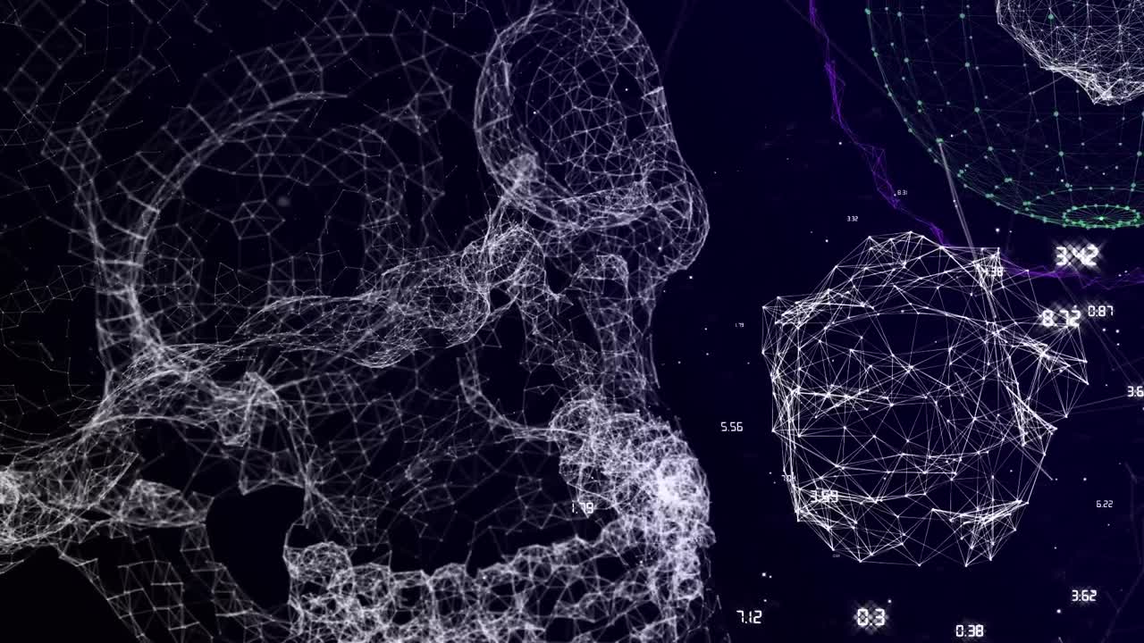 rete di connessioni che formano un cranio contro uno sfondo nero