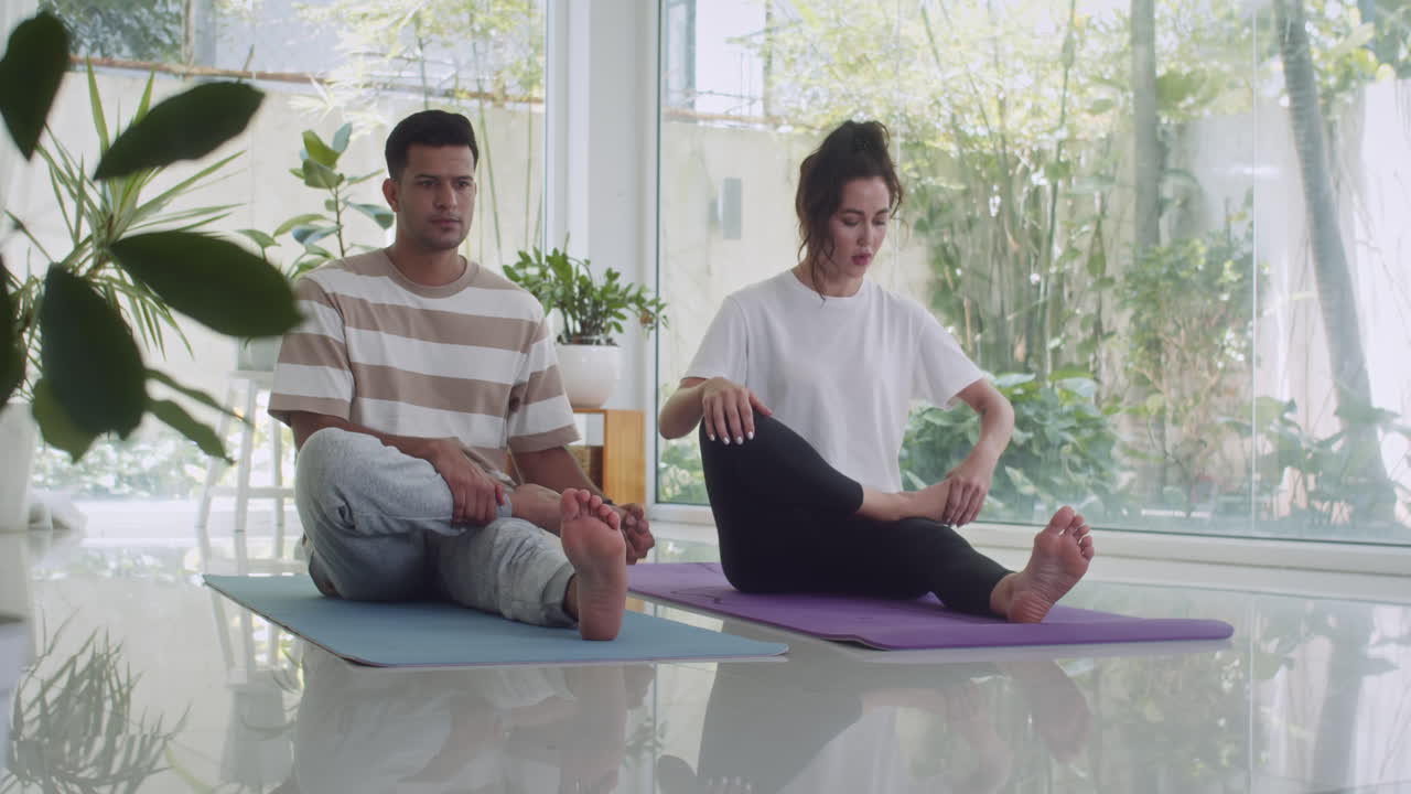 Sportspeople Warming Up before Doing Yoga at Home