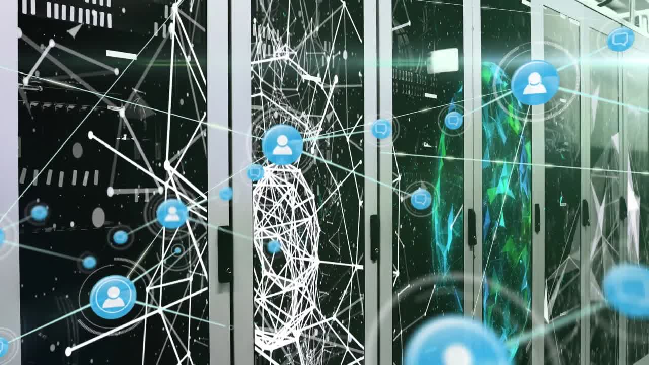 Animation of network of connections over server room