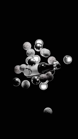 abstract composition of bottle and spheres