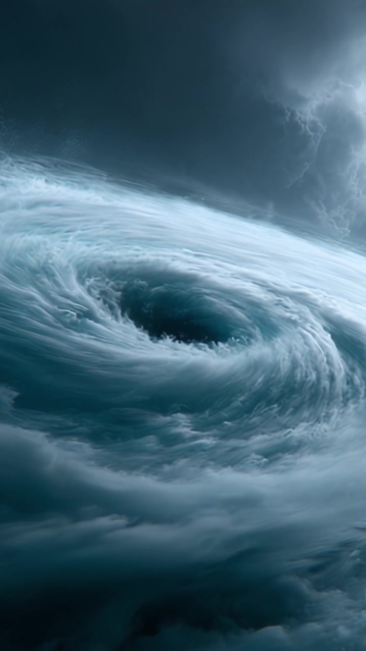 En betagende udsigt over en hvirvlende vortex på den turbulente himmel, der indfanger kraften og skønheden i naturens mest intense vejrfænomener, hvirvlende skyer og dynamiske formationer.