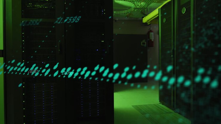 Animation of data processing against computer server room