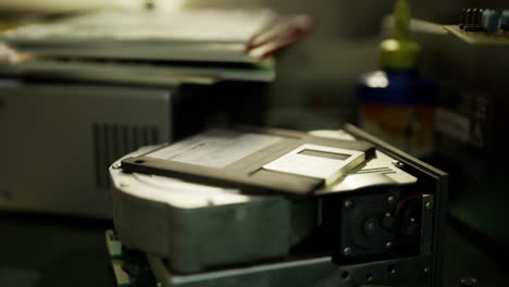 capturing vintage technology in a cluttered workshop with nostalgic memories